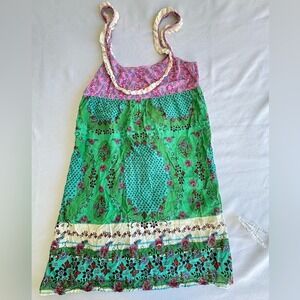 Lilka for Anthropologie Boho Pink Floral Cotton Blend Dress Size Medium